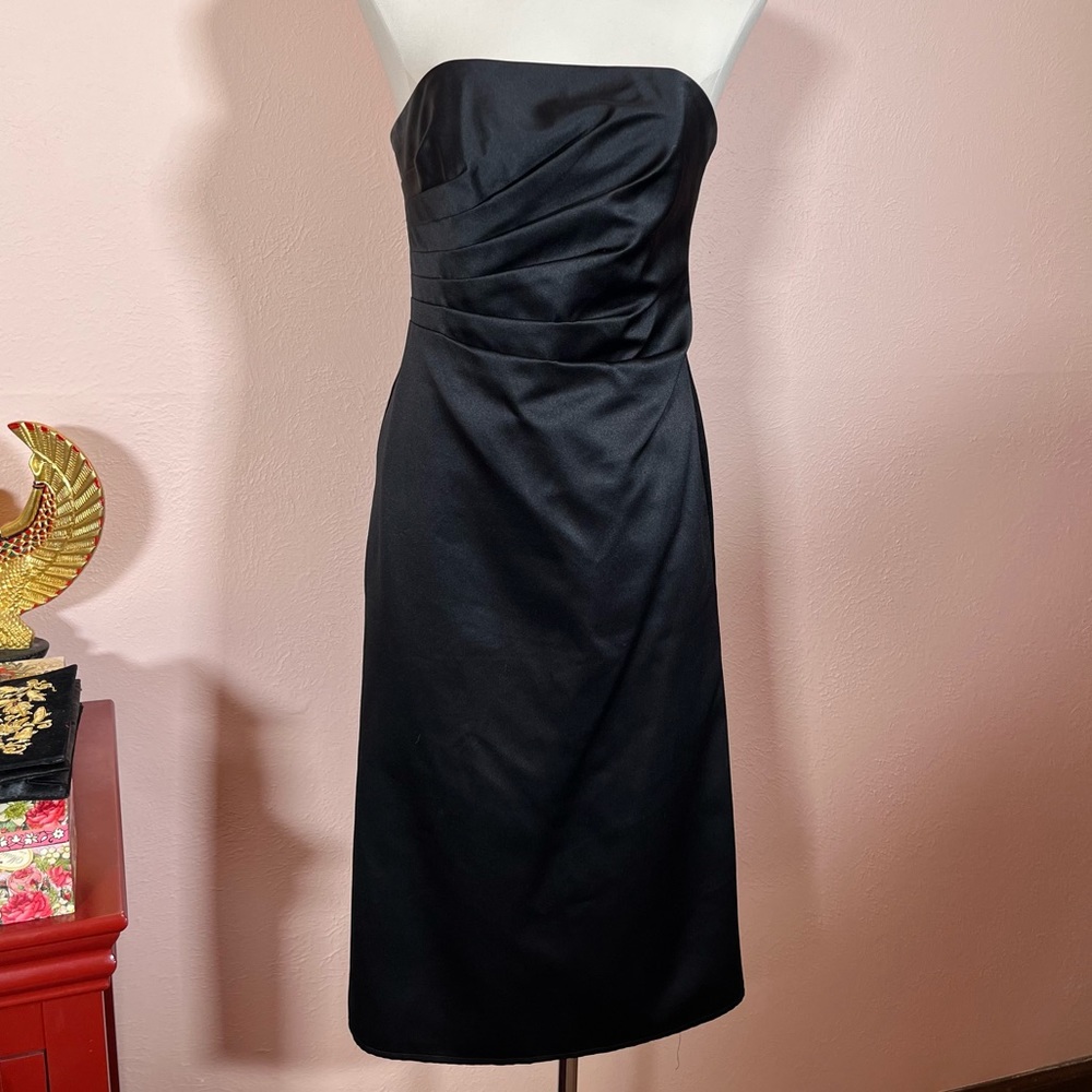 Vintage 90 Y2K JS Boutique LBD Strapless Classic Black Satin Evening Dress